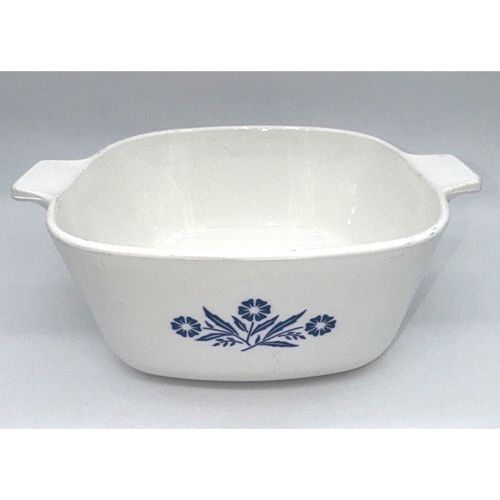 Casserole Dish Corning Pyroceram USA B-34 White Blue Cornflower 7" W x 3" D VTG